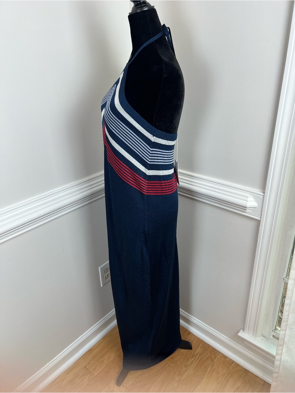Wood Wood Ibbie Metallic Knit Chevron Halter Maxi Dress NWT Size M - Picture 2 of 10